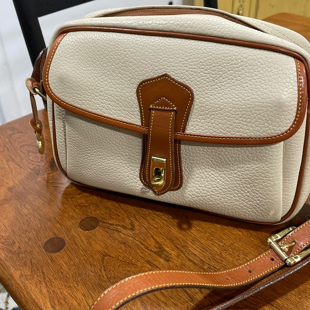 VTG Dooney & Bourke All Weather Leather Bone and British Tan Crossbody